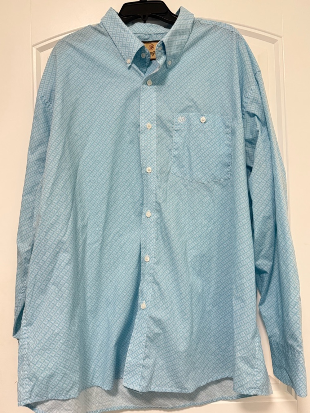 Wrangler Men's Classic Light Blue Long Sleeve Printed Western Shirt 112324794